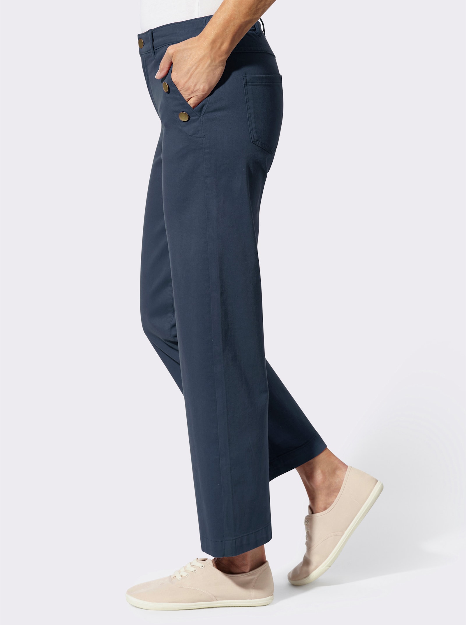 Stretch-Hose mit goldfarbenen Schmuckknöpfen - dunkelblau