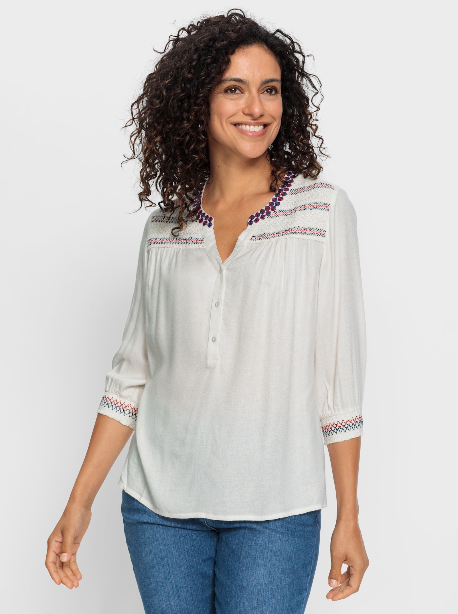 Tuniek met gesmokte delen - ecru