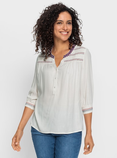 Tunika mit Smok-Partien - ecru