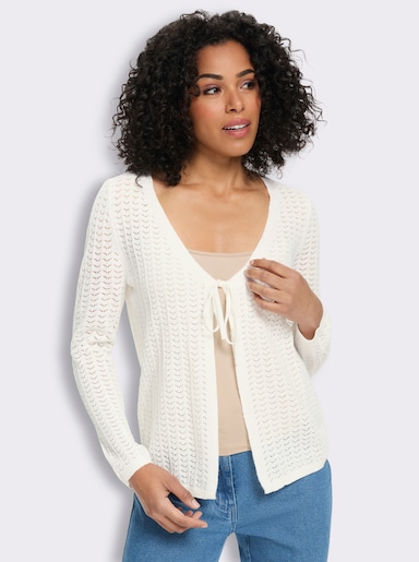 Strickjacke mit Ajour-Muster - ecru