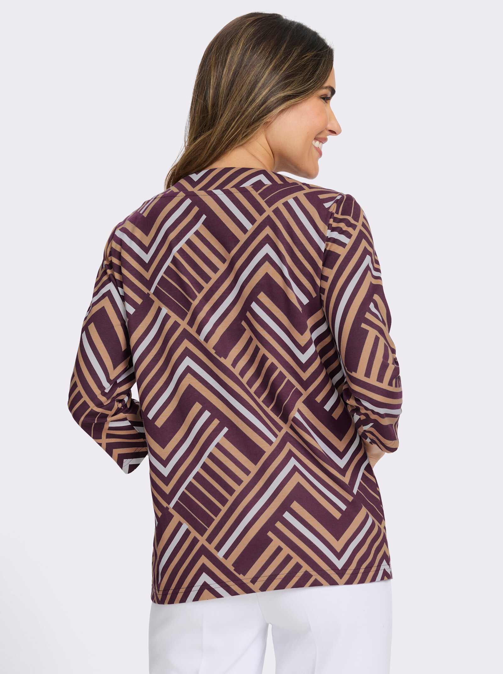 3/4-Arm-Shirt mit Bindeband - burgund-camel-bedruckt