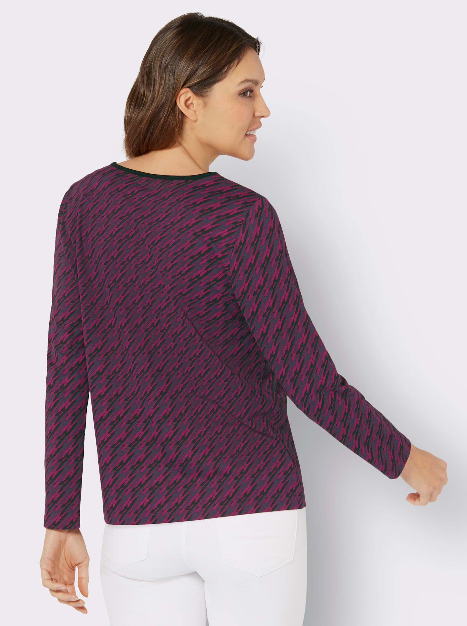 Tričko s dlouhým rukávem s grafickým vzorem - slézová-černá-potisk