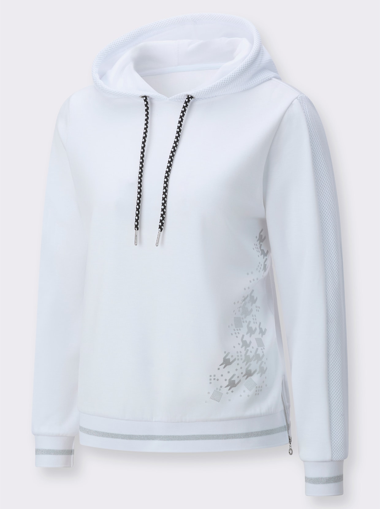 Kapuzensweatshirt - weiß-silberfarben-bedruckt