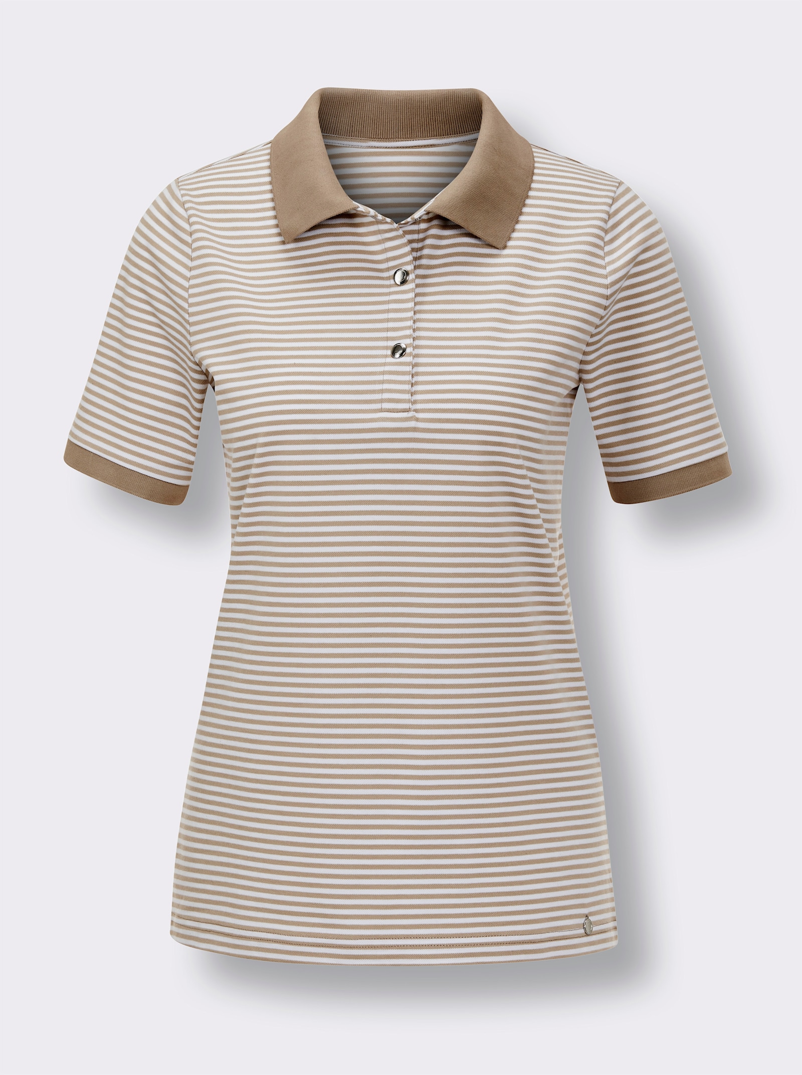 CREATION L PREMIUM Poloshirt mit Druckknöpfen - beige-weiß-geringelt