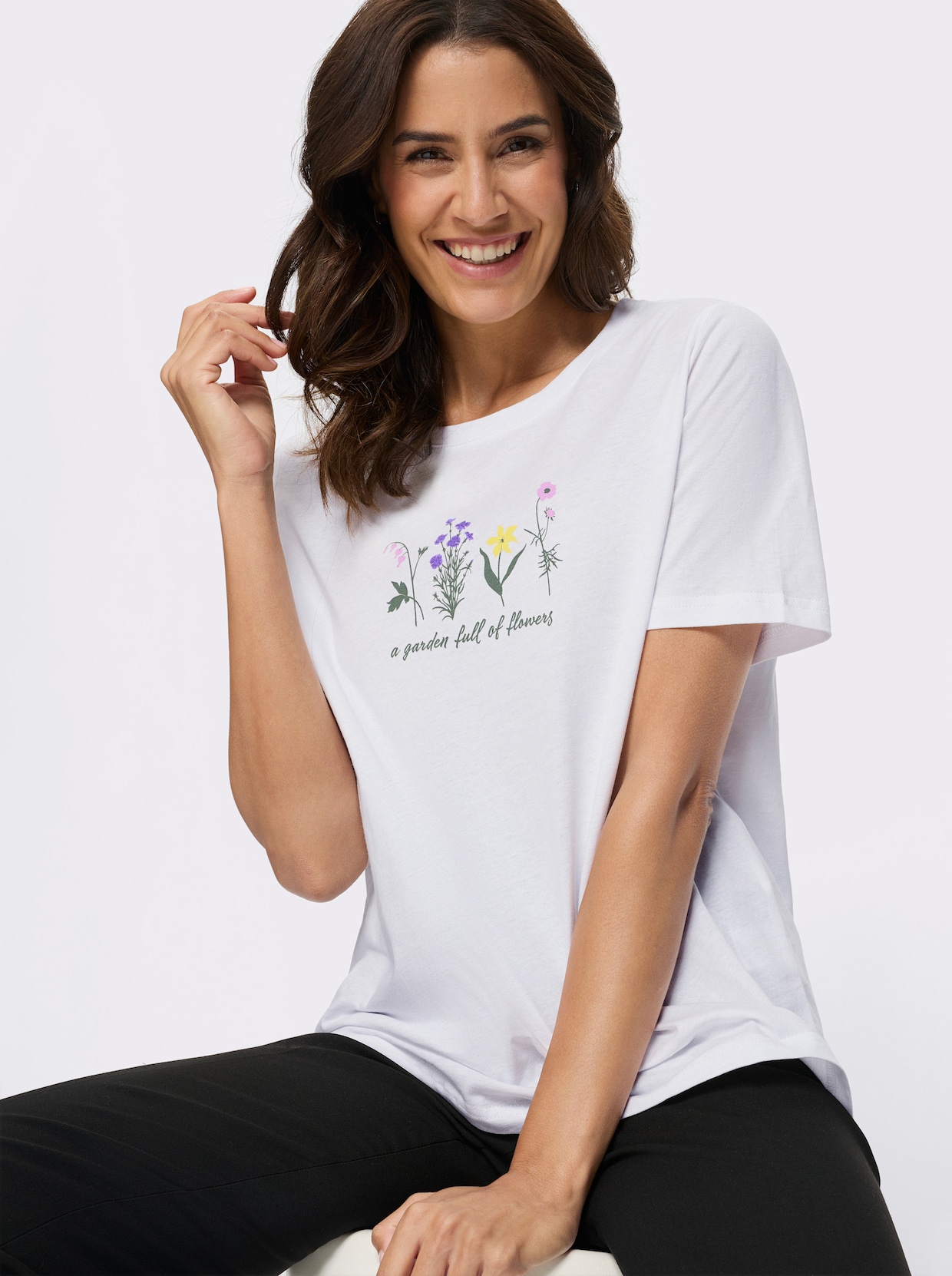 Rundhalsshirt - weiß-bedruckt