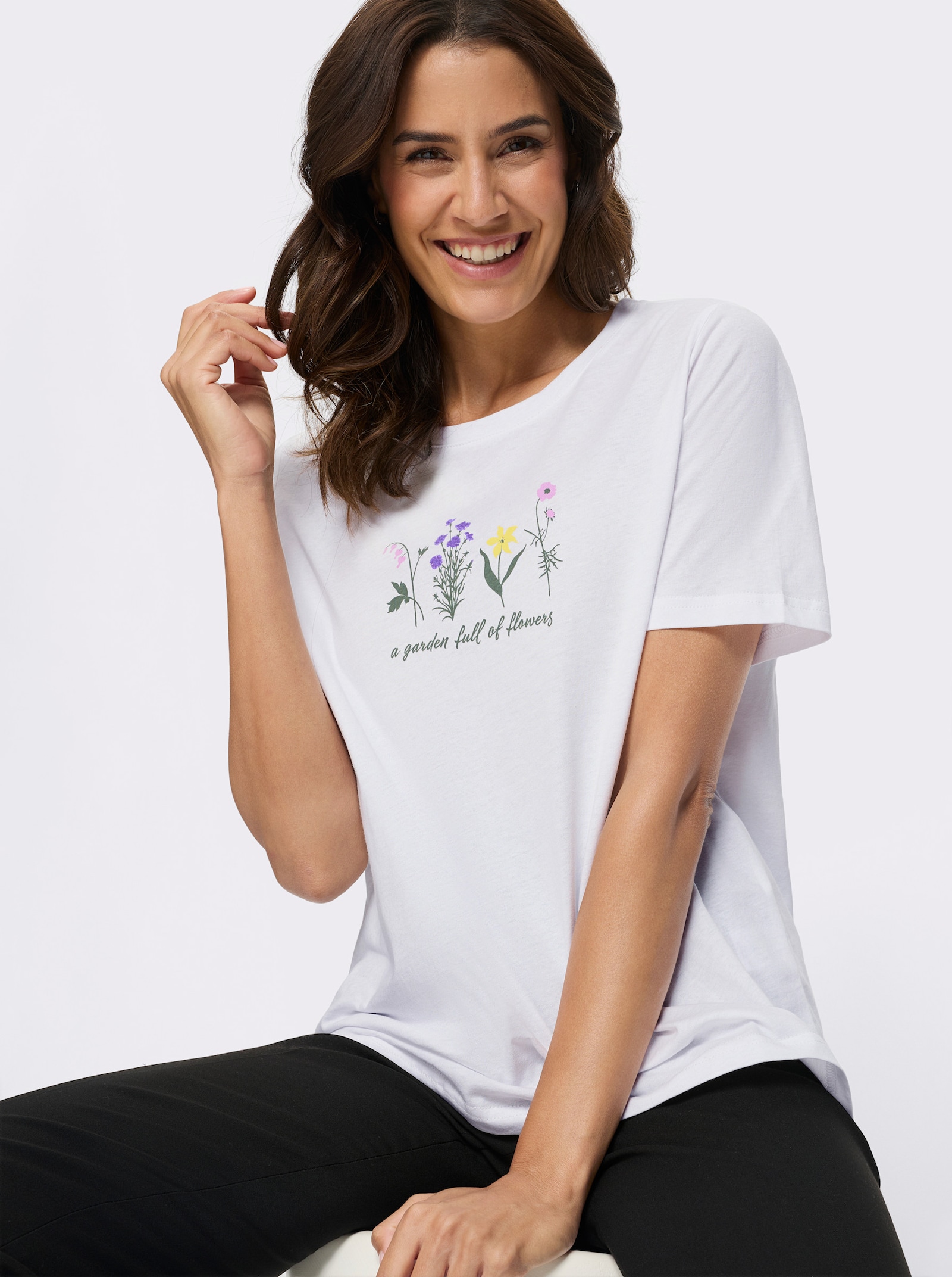 Rundhalsshirt mit platziertem Druck - weiß-bedruckt