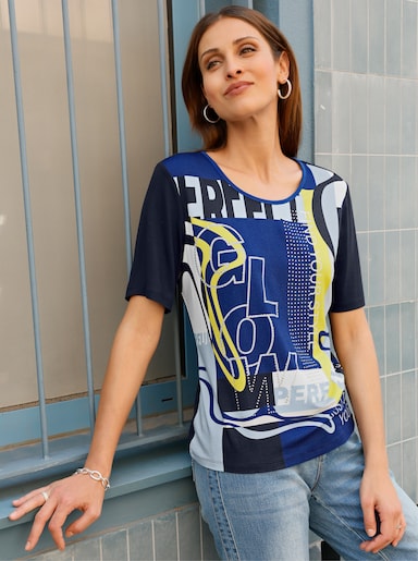 Kurzarmshirt - weiß-marine-bedruckt