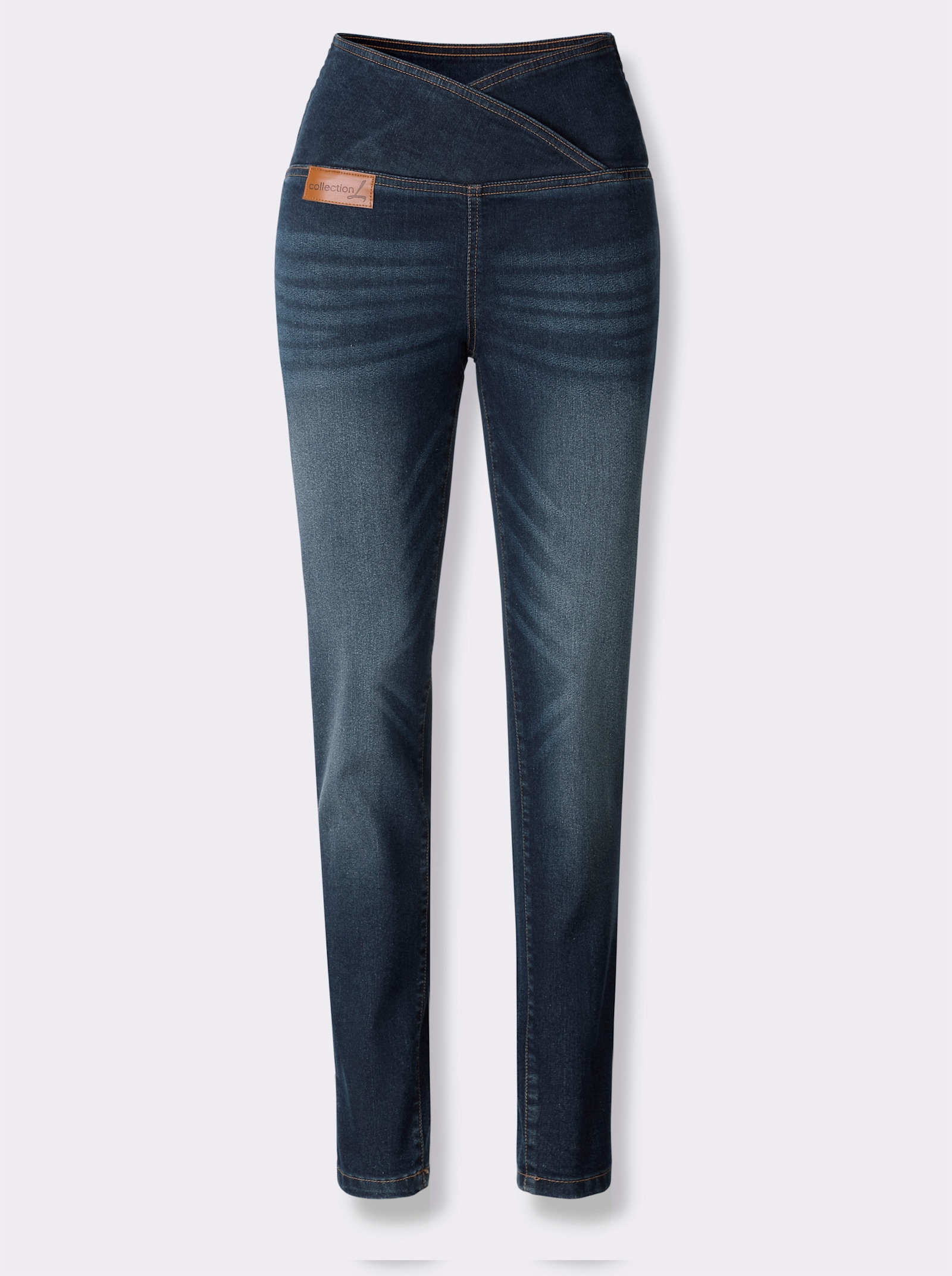 Stretch-Jeans mit überlappendem Bund - blue-stone-washed