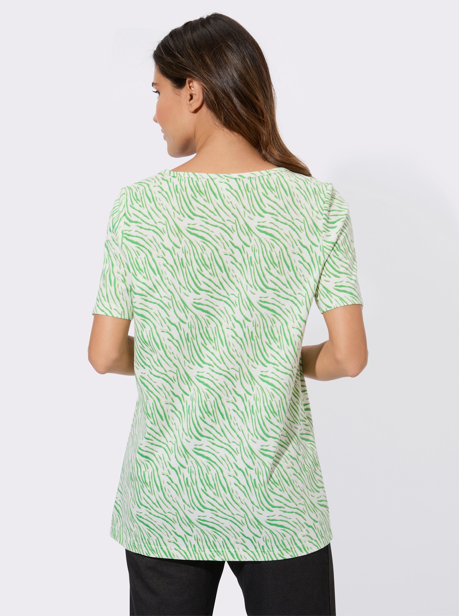 Kurzarmshirt im grafischen Druck-Muster - ecru-apfel-bedruckt