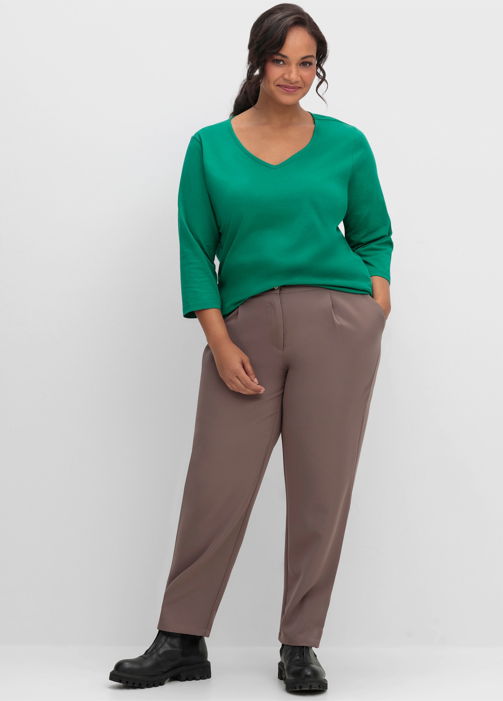 3/4-Arm-Shirt mit V-Ausschnitt - grün