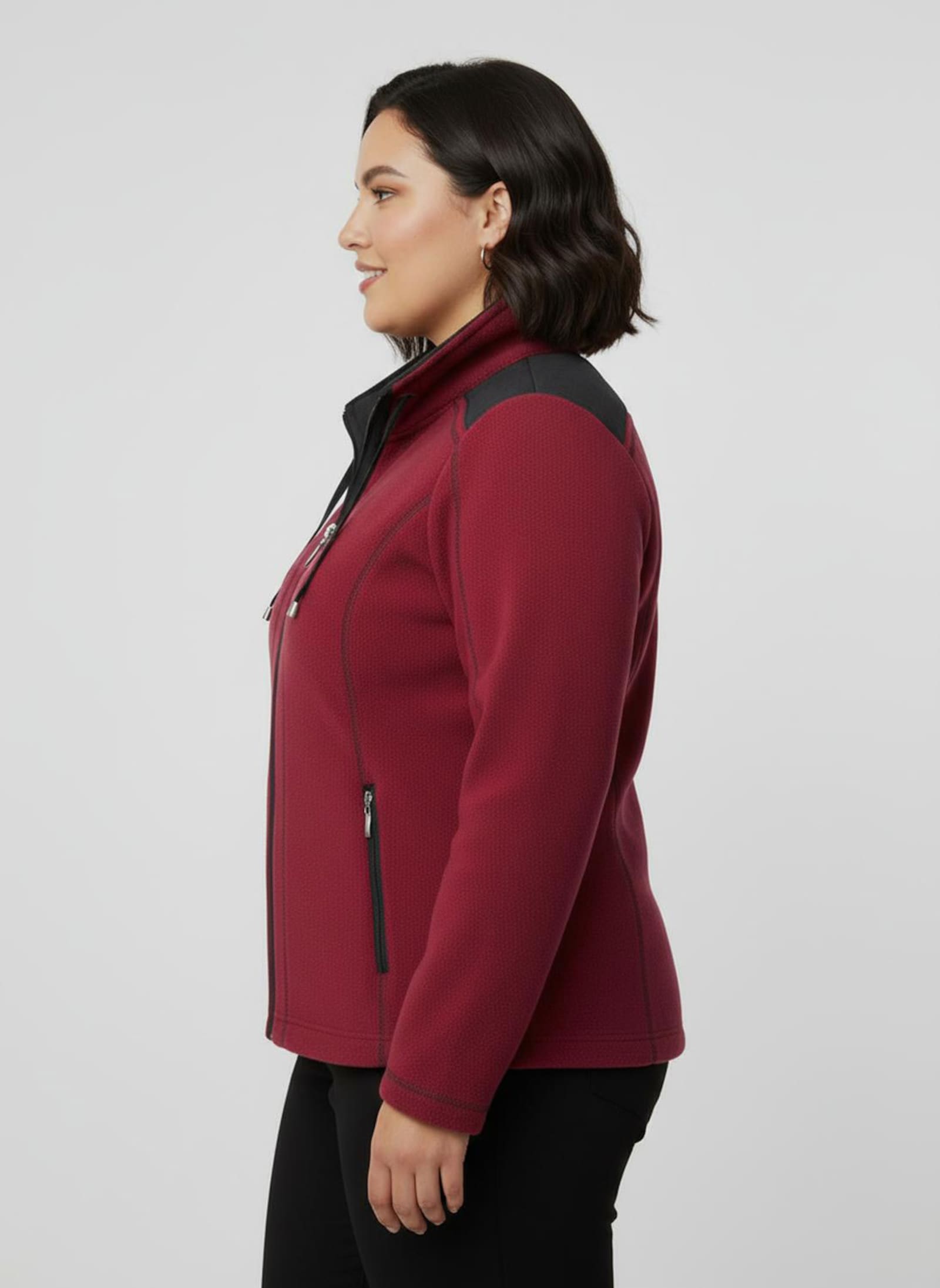 Fleecejacke mit Kontraststreifen - rot-schwarz