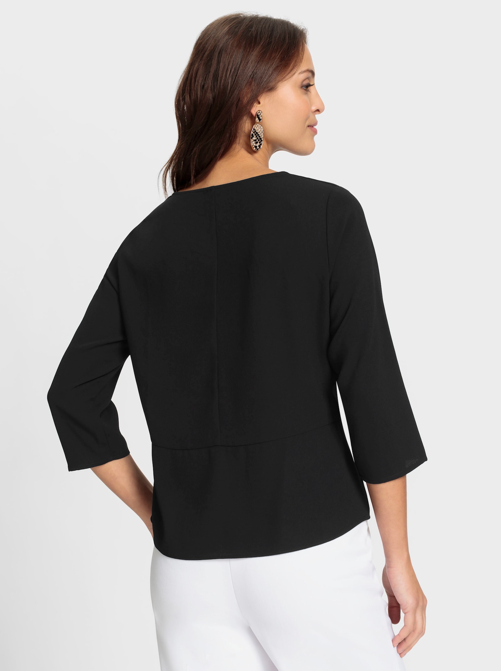 Schlupfbluse in Wickel-Optik - schwarz