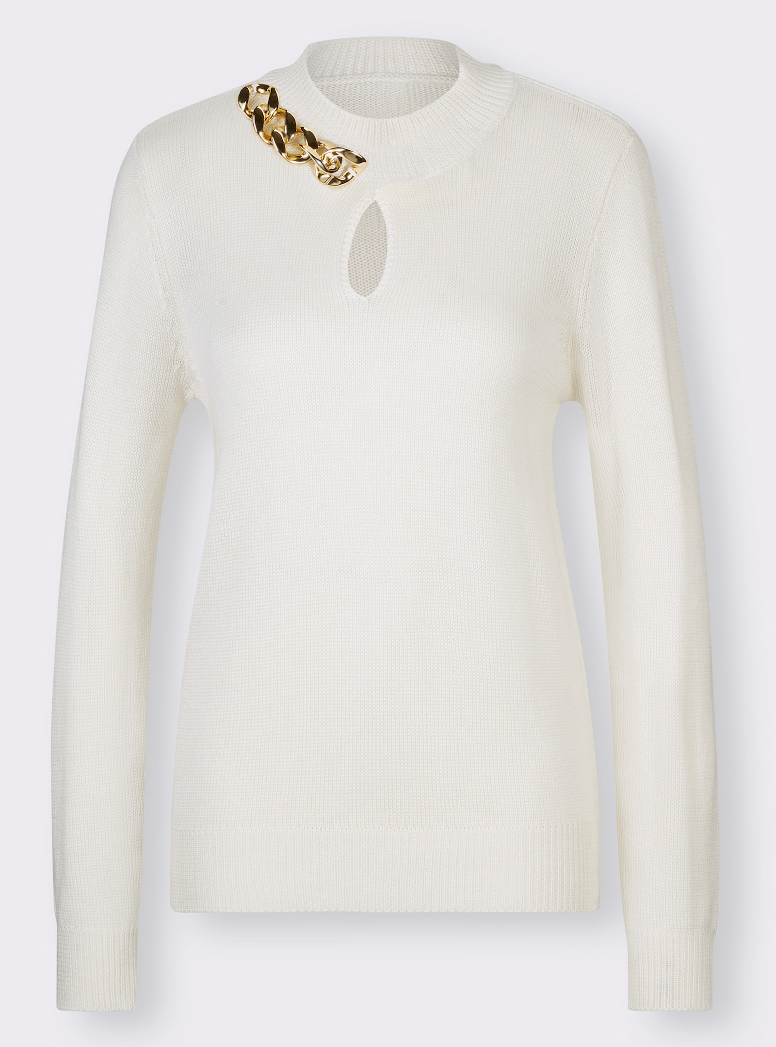 Langarm-Pullover mit Stehkragen - ecru