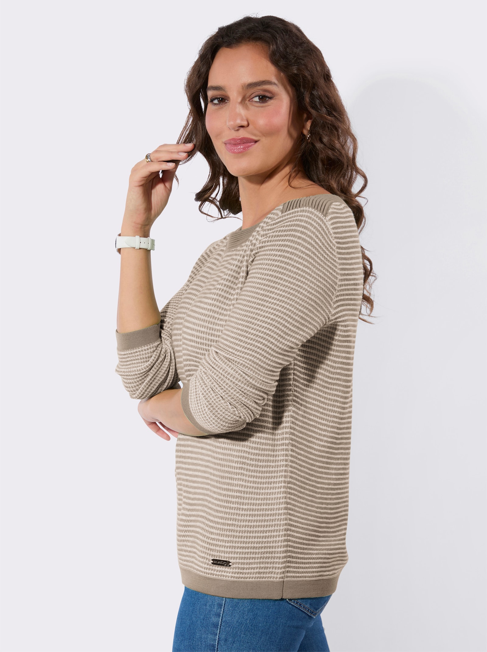 Langarm-Pullover im Baumwoll-Polyacryl-Mix - sesam-ecru-gemustert