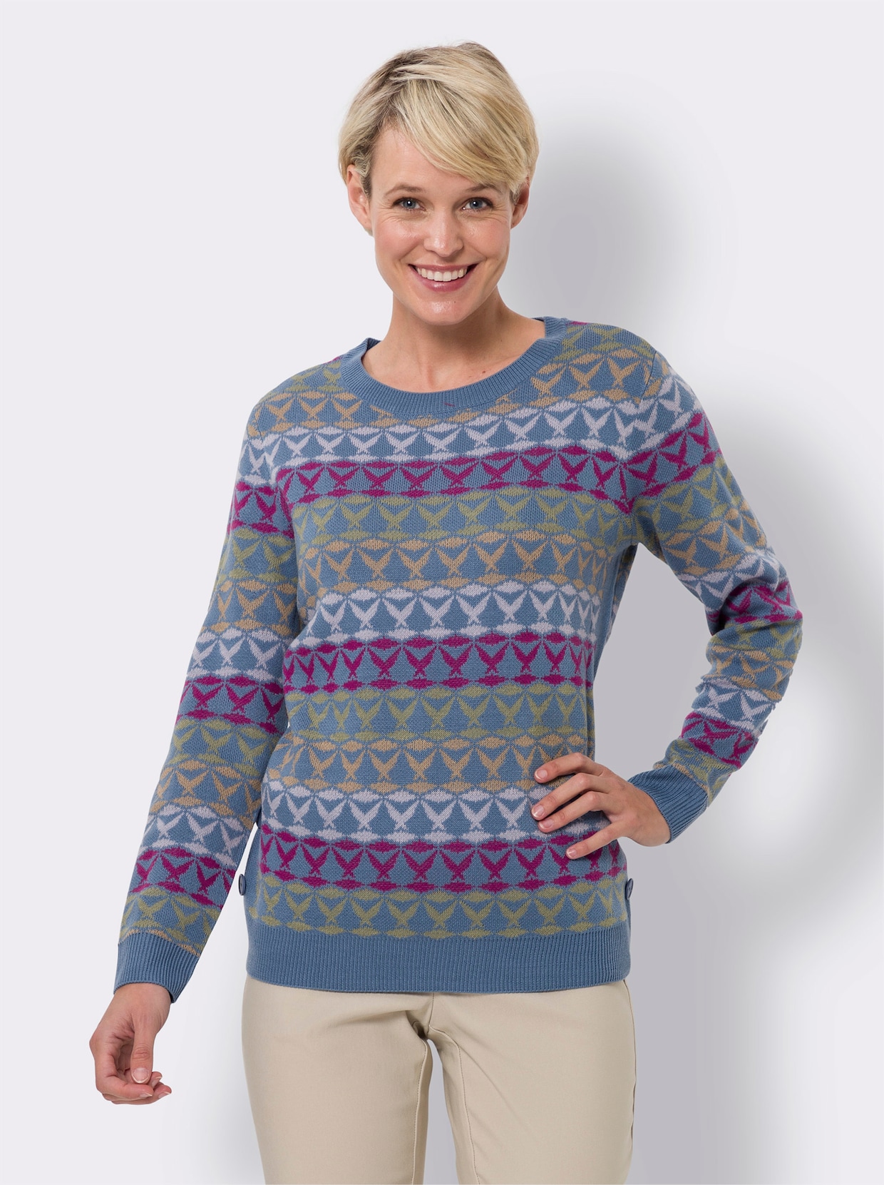 Pullover met ronde hals - lavendel/jeansblauw gestreept