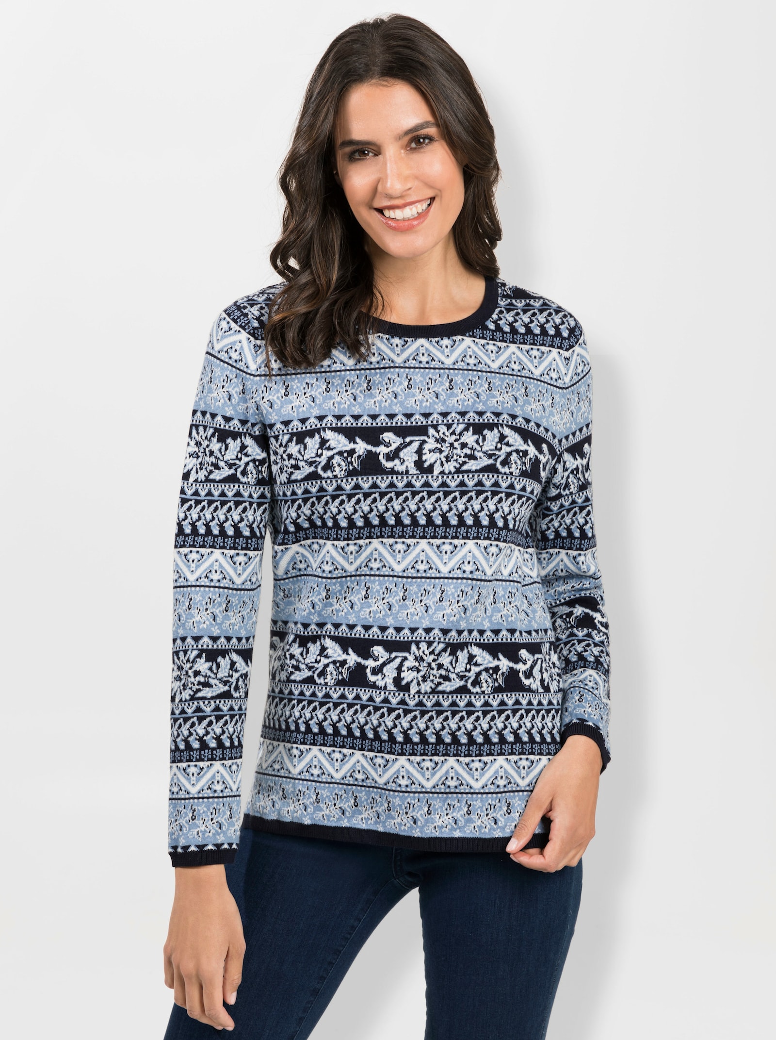 Jacquardpullover aus reiner Pima-Baumwolle - marine-bleu-gemustert