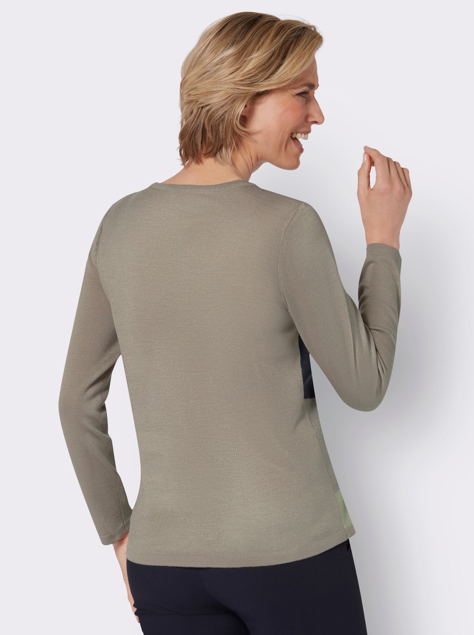 Pullover van onderhoudsarm jacquard - sesam/pistache gedessineerd