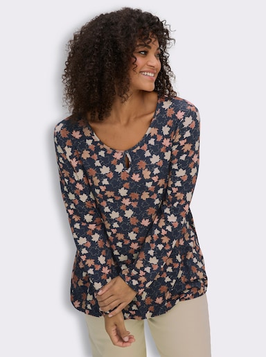Langarmshirt - marine-rotbraun-bedruckt
