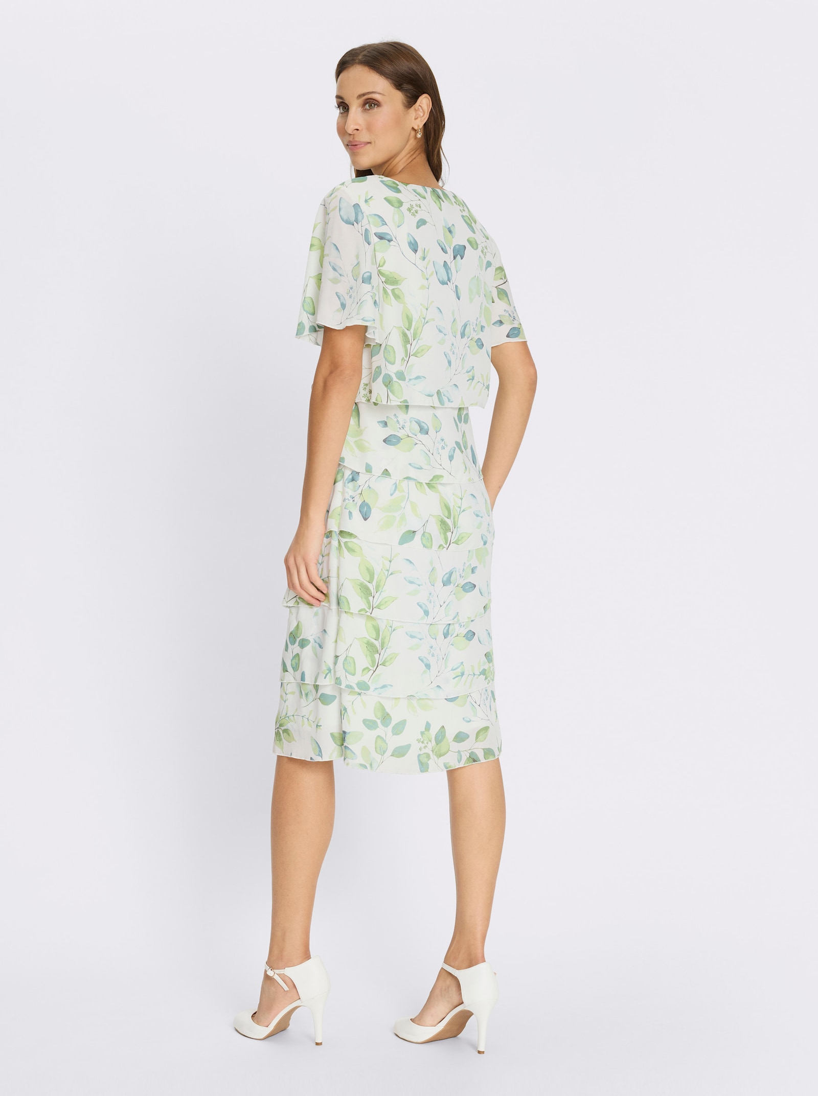 Druckkleid in Georgette-Qualität - weiss-eucalyptus-bedruckt