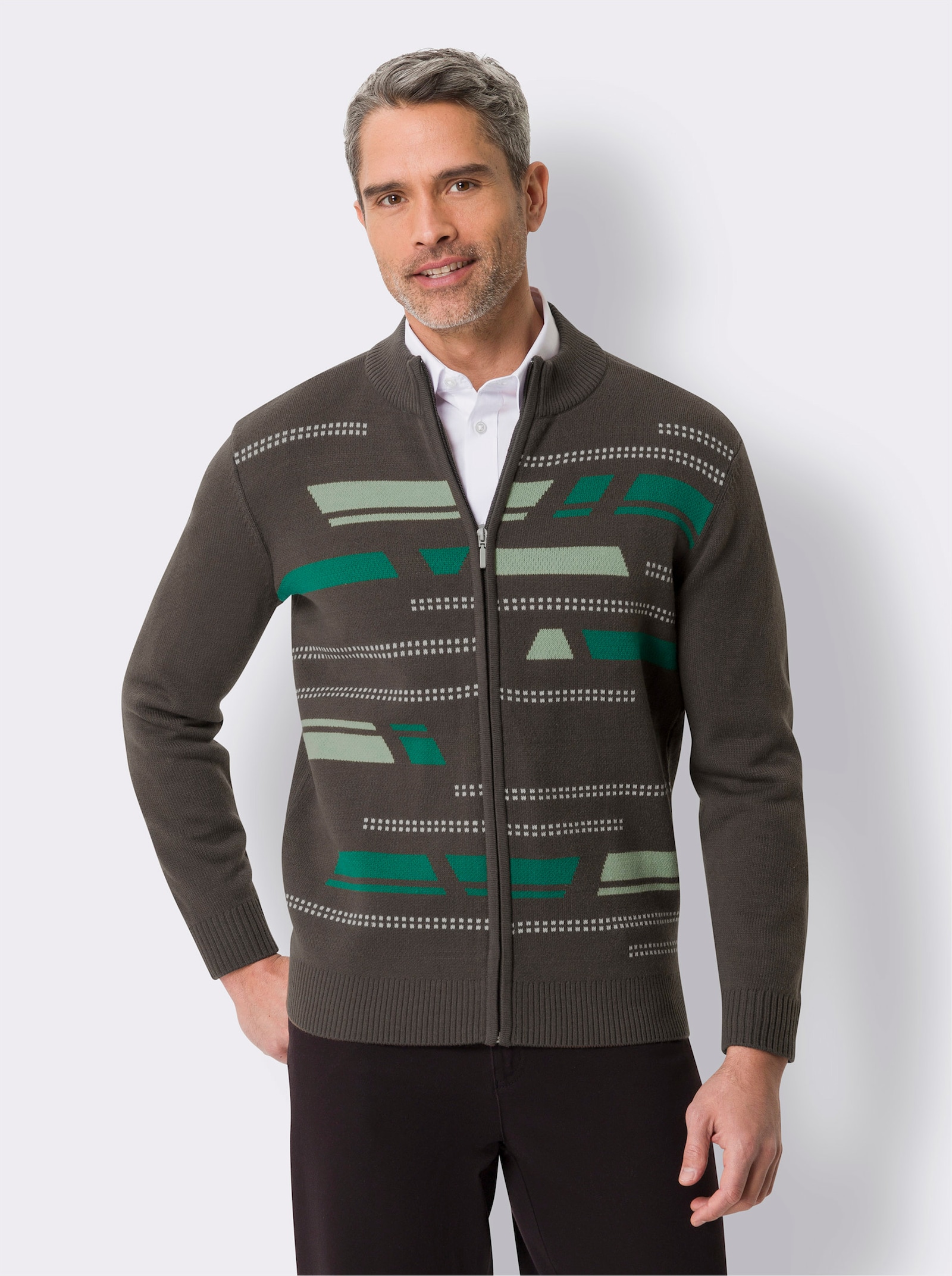 Pletený kabátek s grafickým vzorem - grafitová-vzor