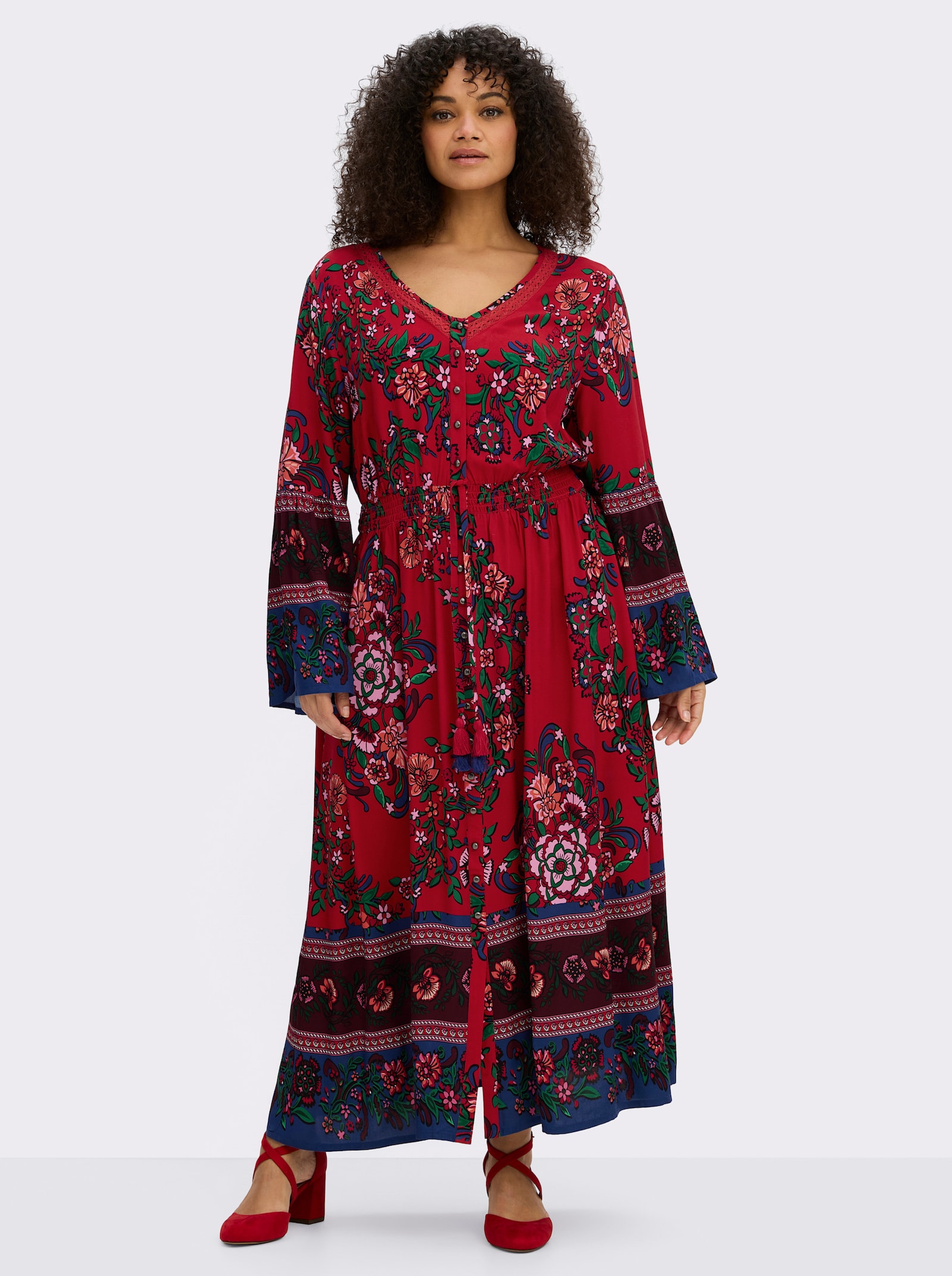 sheego by Joe Browns Maxikleid im Boho-Stil - rot-burgund-gemustert