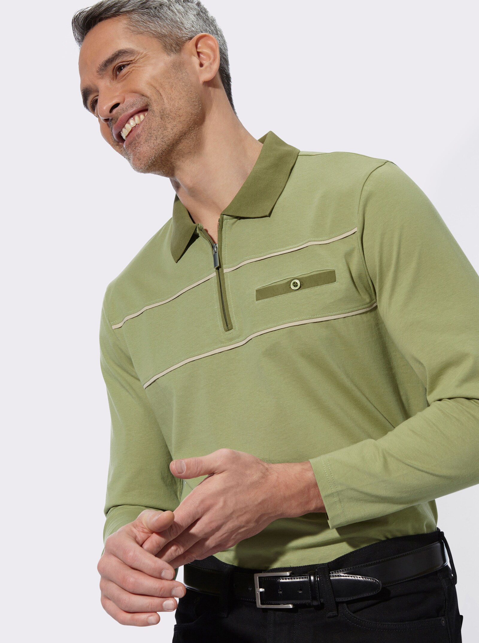 Poloshirt mit langen Ärmeln - schilf