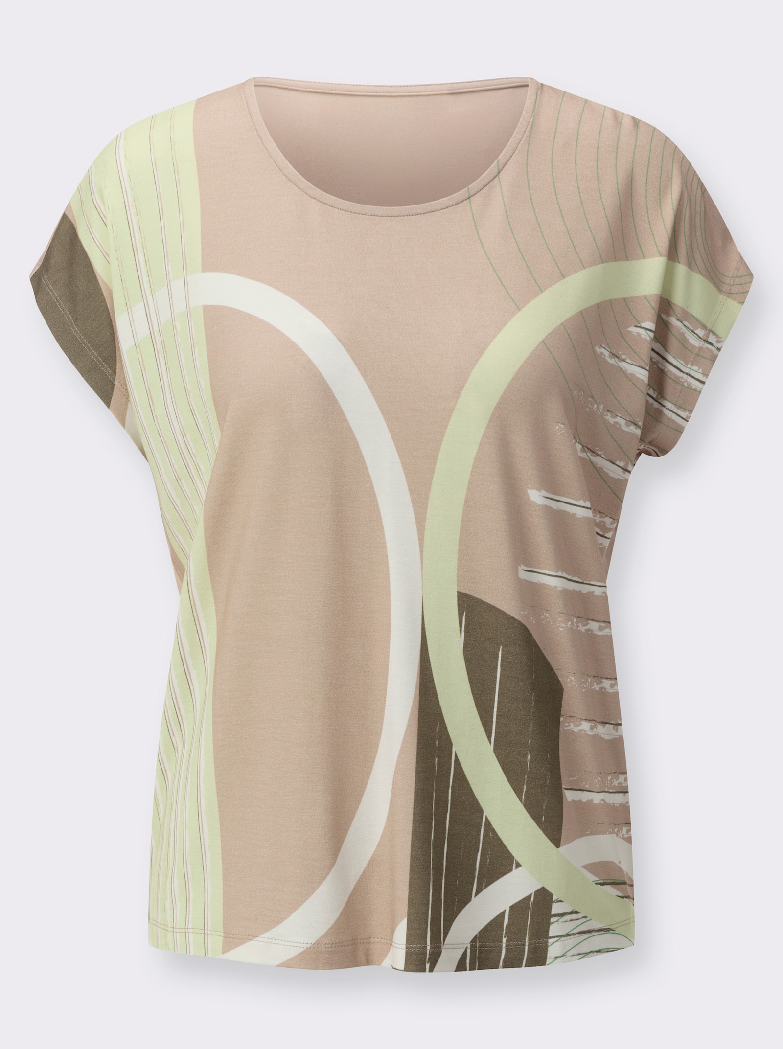 Rundhalsshirt mit platziertem Druckmuster - beige-pistazie-bedruckt