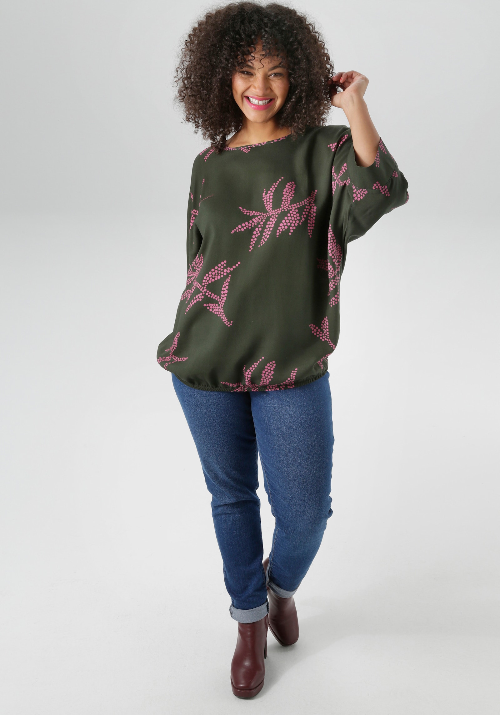 Aniston PLUS Schlupfbluse - olive-pink