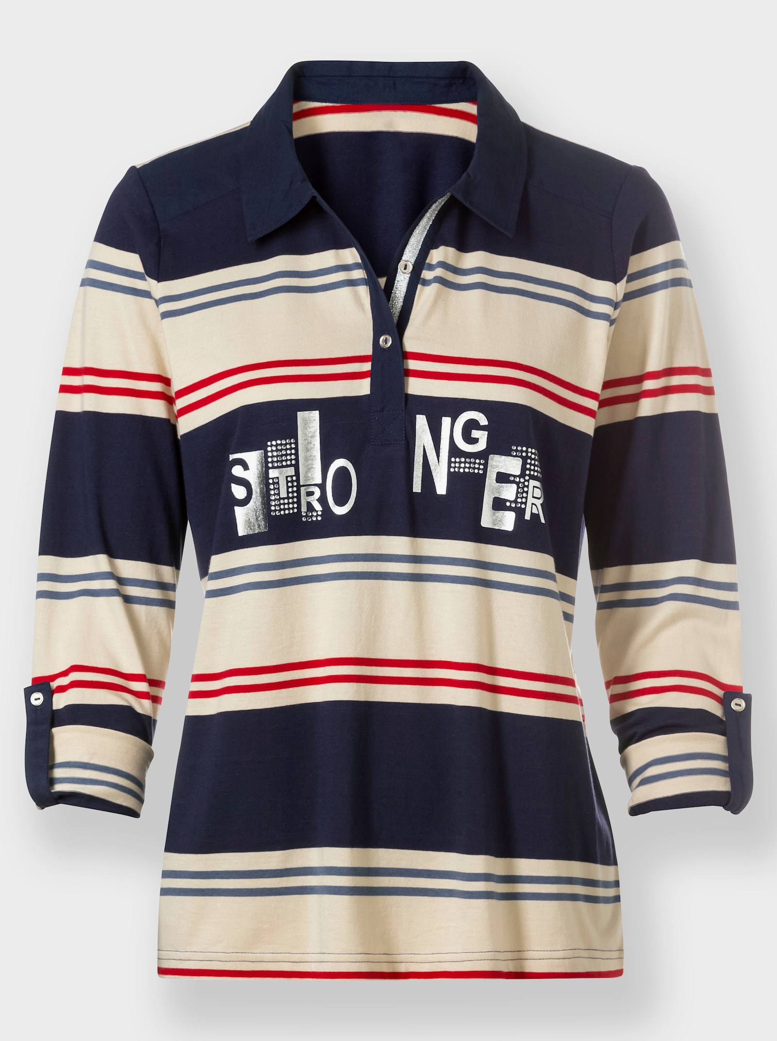 Ringelshirt mit Glitzersteinchen - sand-marine-geringelt