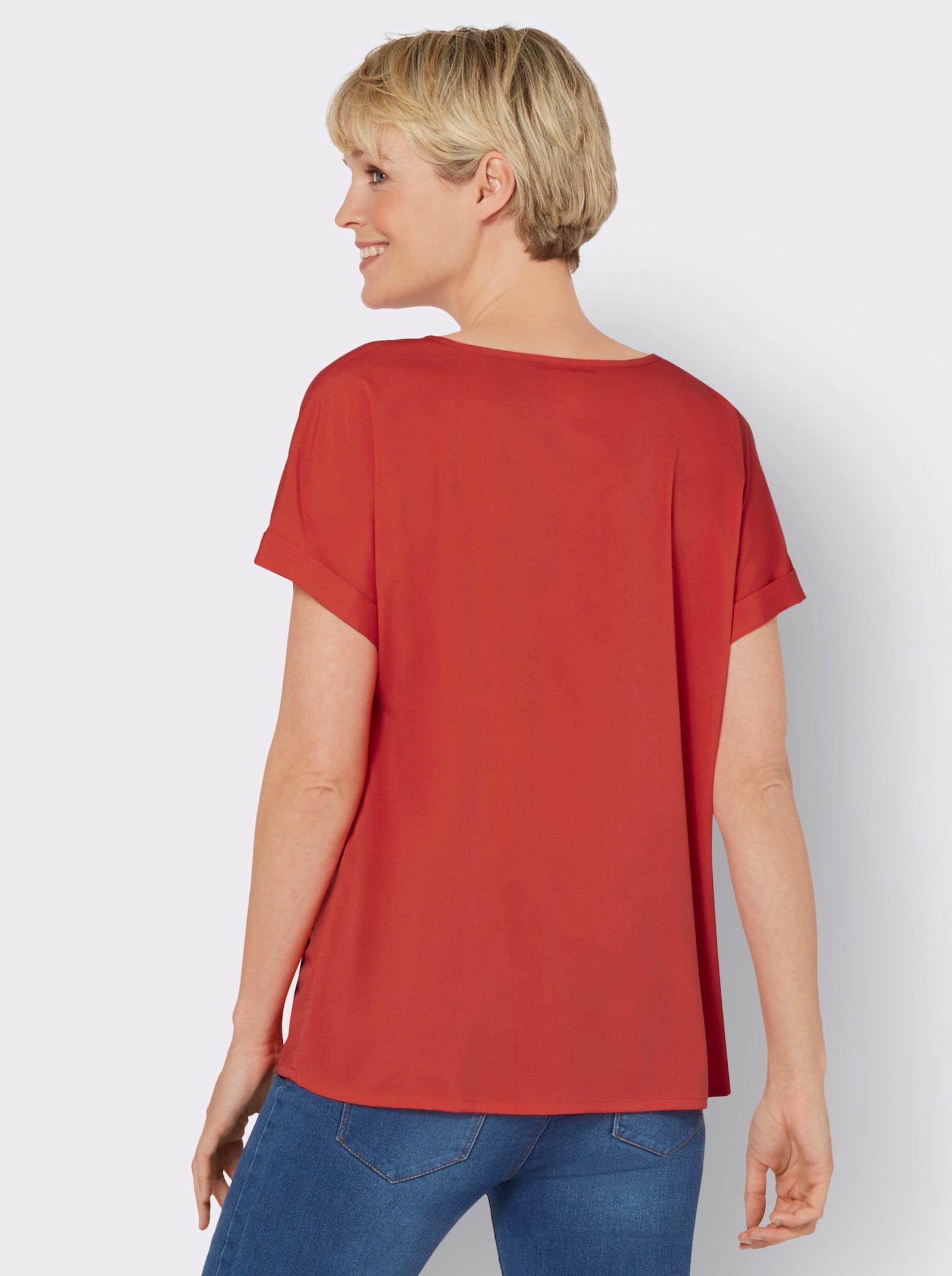 Navlékací halenka se zapínáním na zip ve výstřihu - jahodová