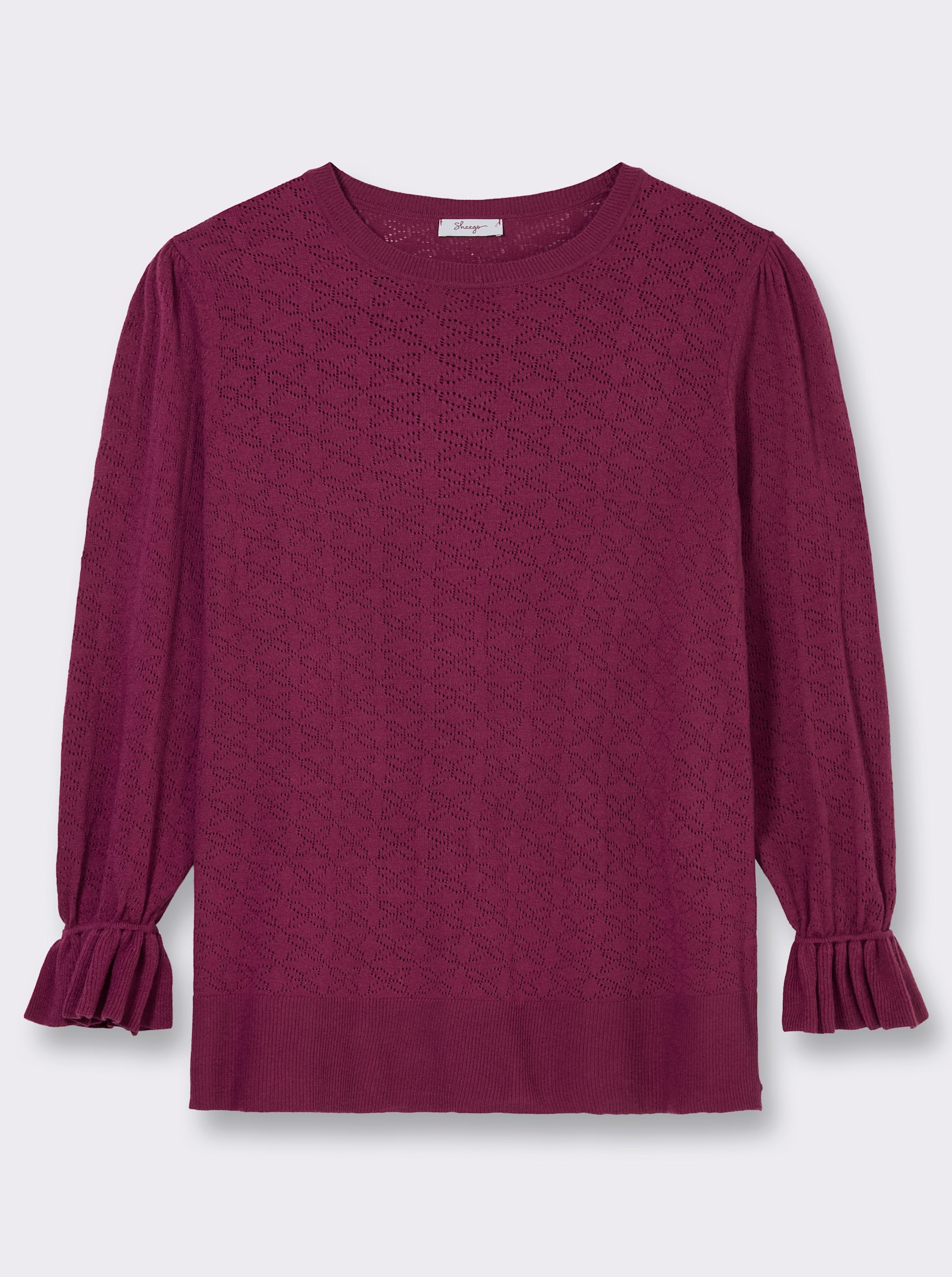 sheego Ajourpullover mit Volantärmeln - malve