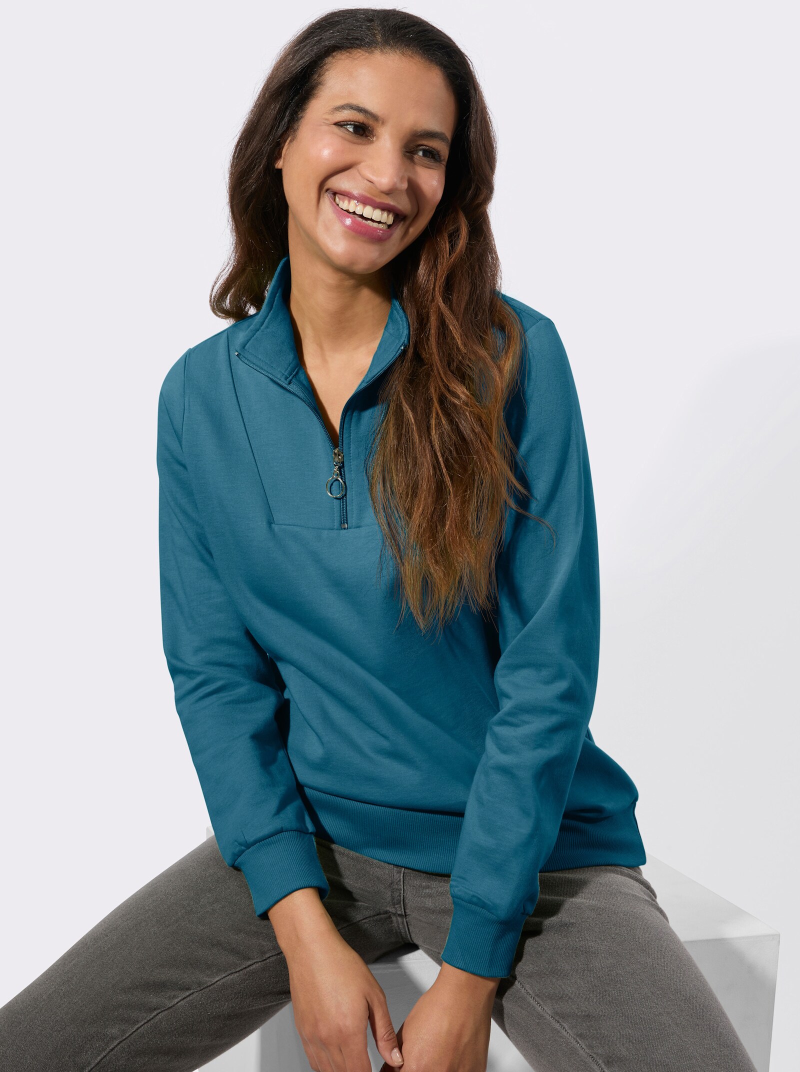 Sweatshirt mit Troyerkragen - topas