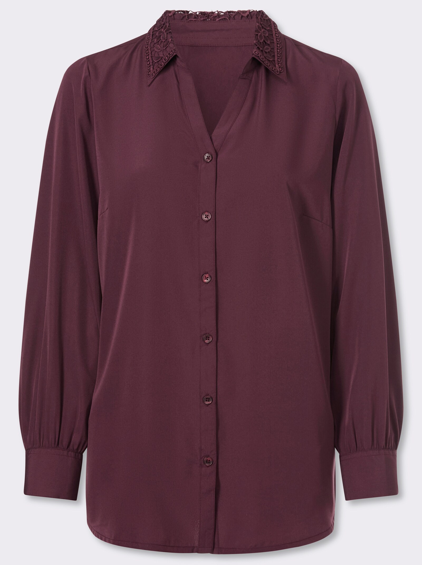 Longbluse mit Spitzenbesatz - burgund