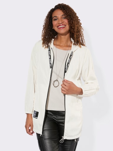 Kapuzenjacke mit Schriftzug im Comic-Stil - ecru