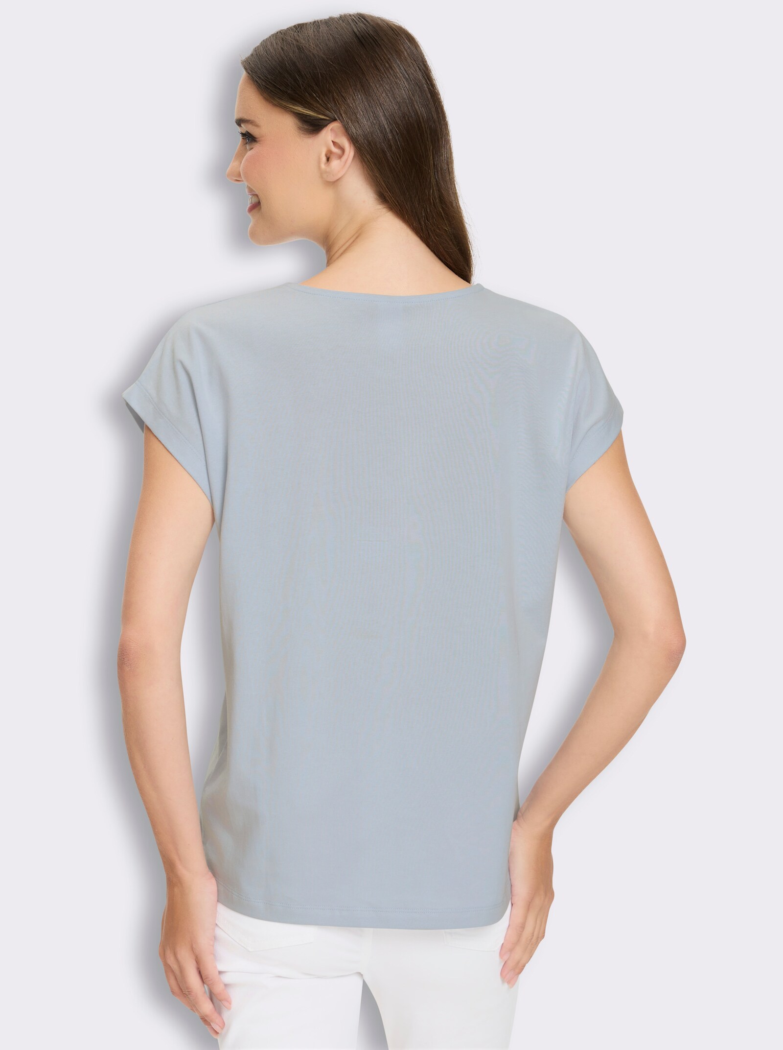 Kurzarmshirt mit Foliendruck - hellblau-jeansblau