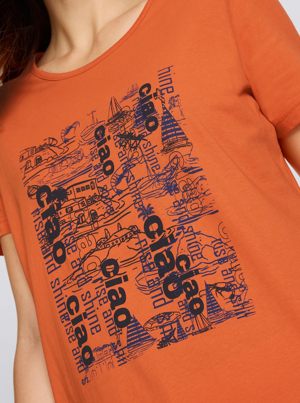 Kurzarmshirt - orange-marine