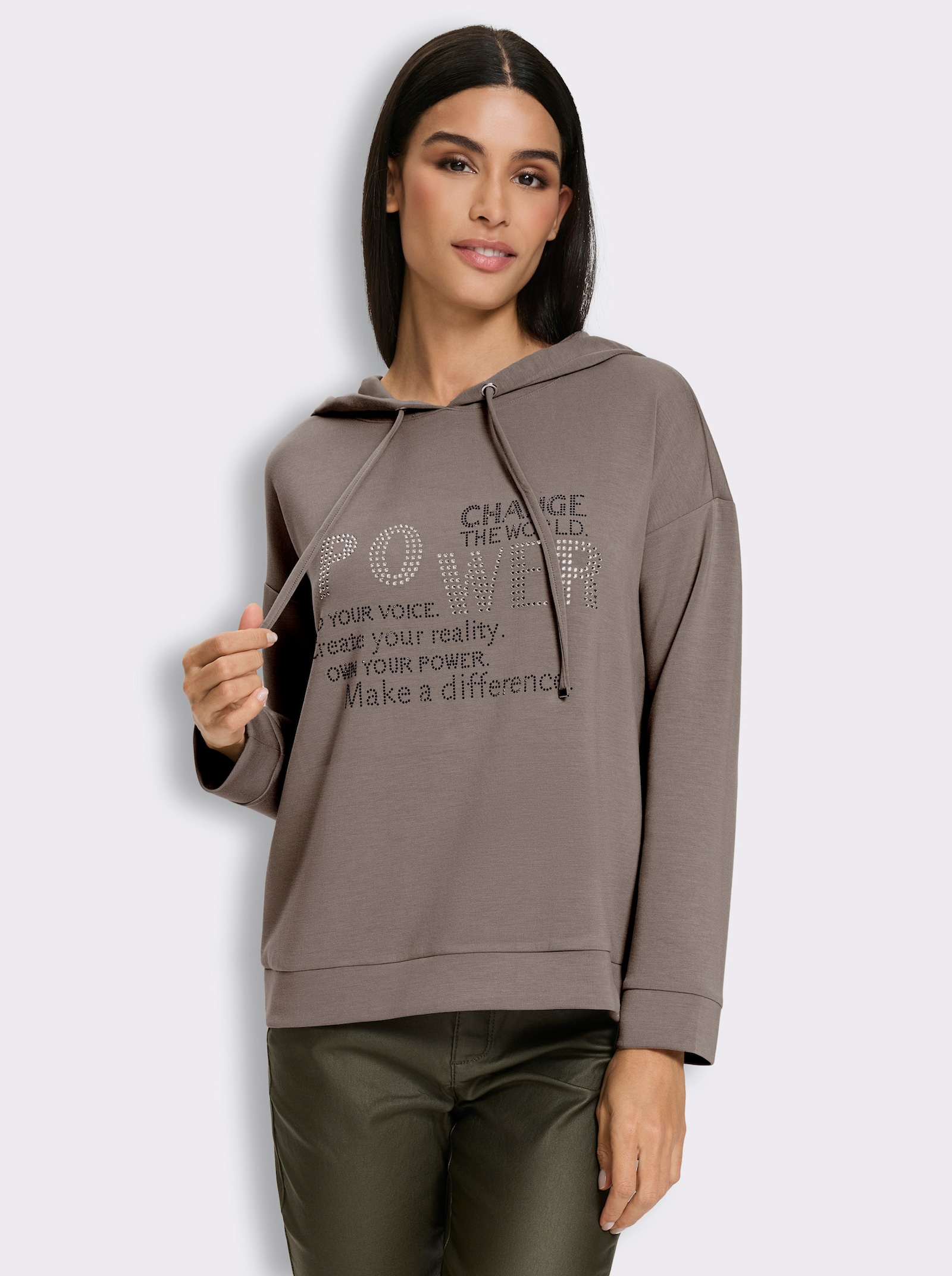heine Kapuzensweatshirt mit Lettering - taupe