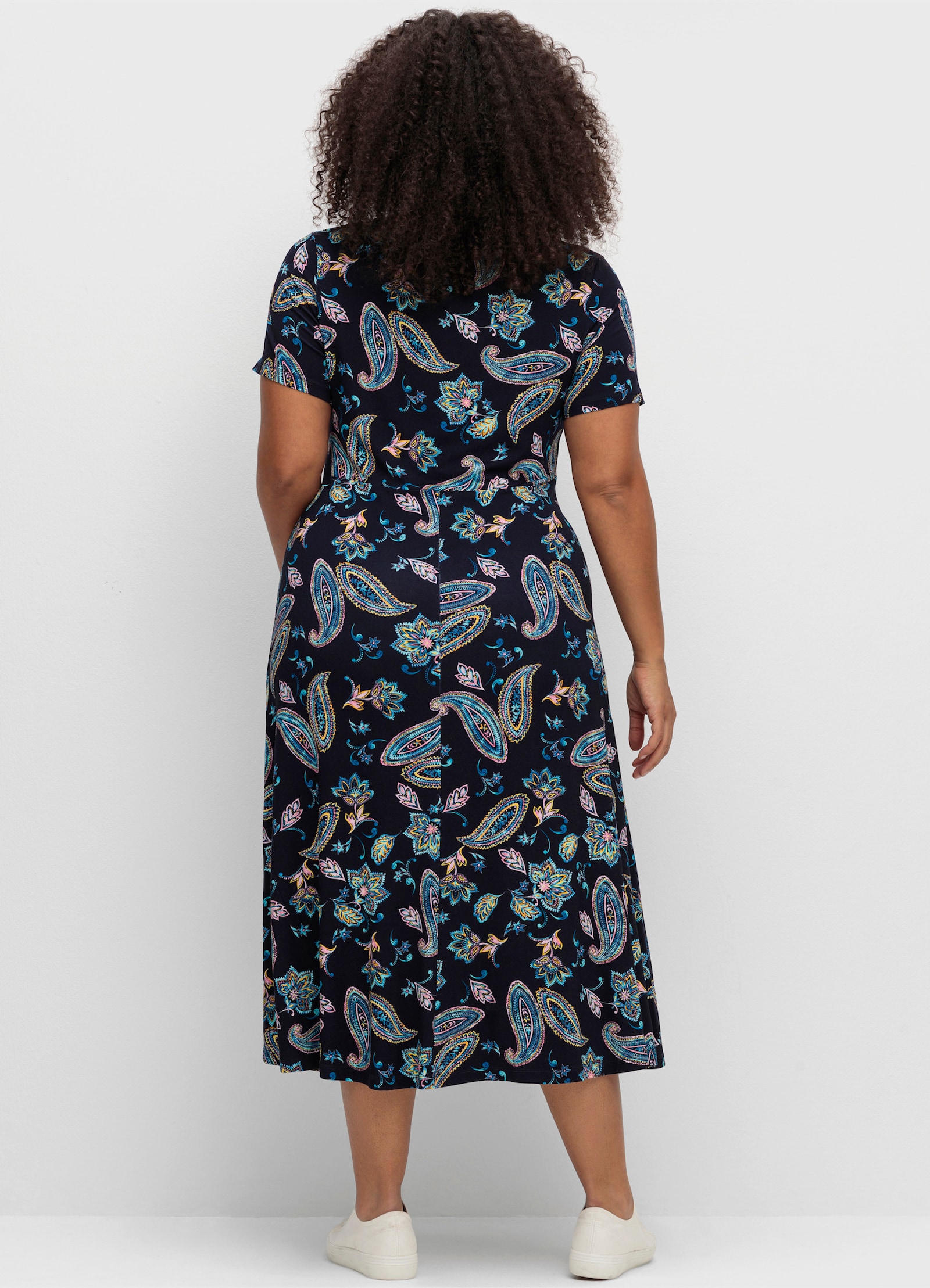 sheego by Joe Browns Jerseykleid mit Blumendruck, Midilänge - dunkelblau-gemustert