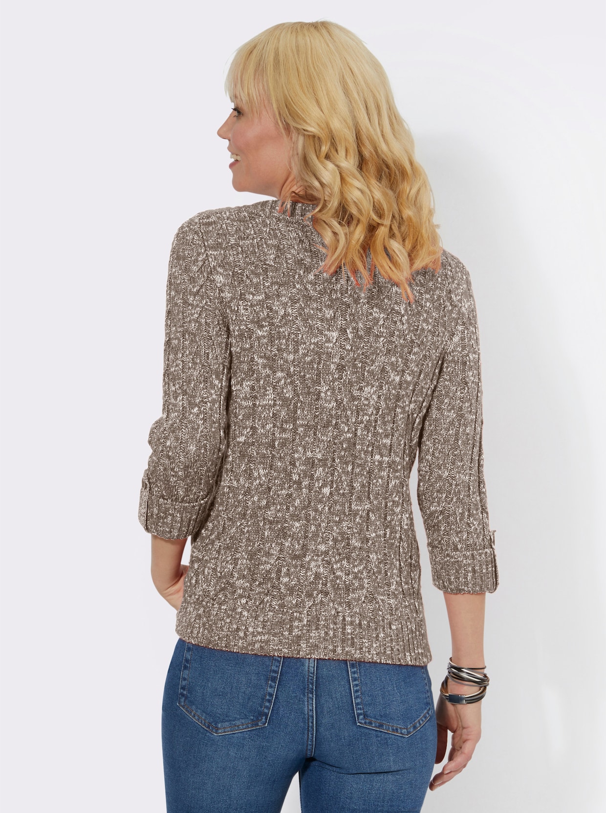 3/4 Arm-Pullover - taupe-ecru-meliert