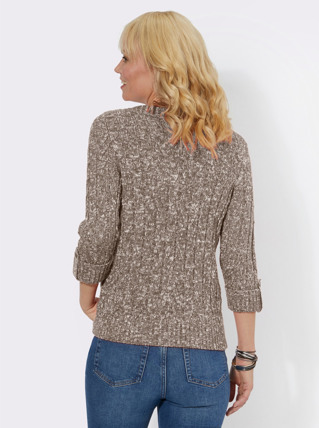 Pullover met 3/4-mouwen - taupe/ecru gemêleerd