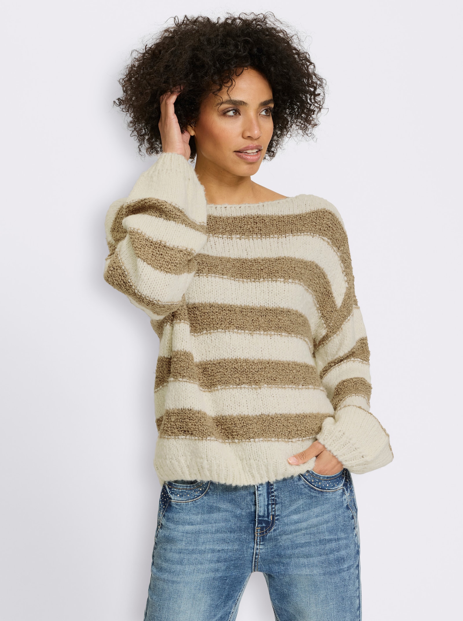 heine Pullover - champagner-braun-gestreift