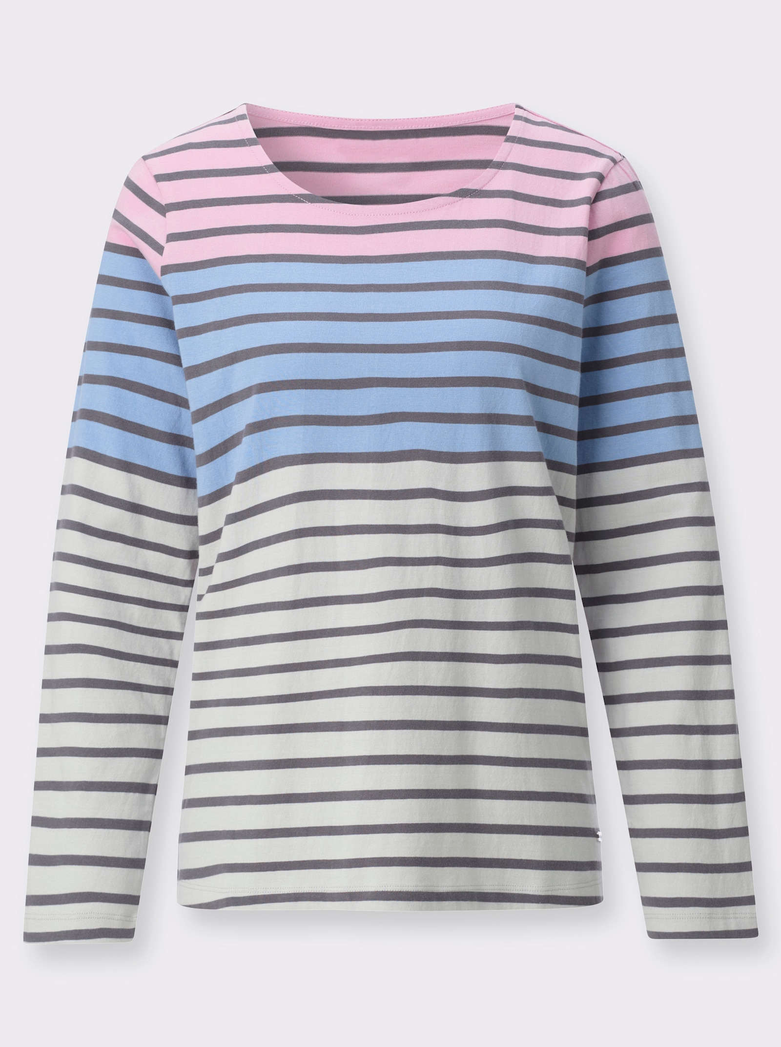 Langarmshirt im Ringel-Dessin - hellgrau-rosé-geringelt