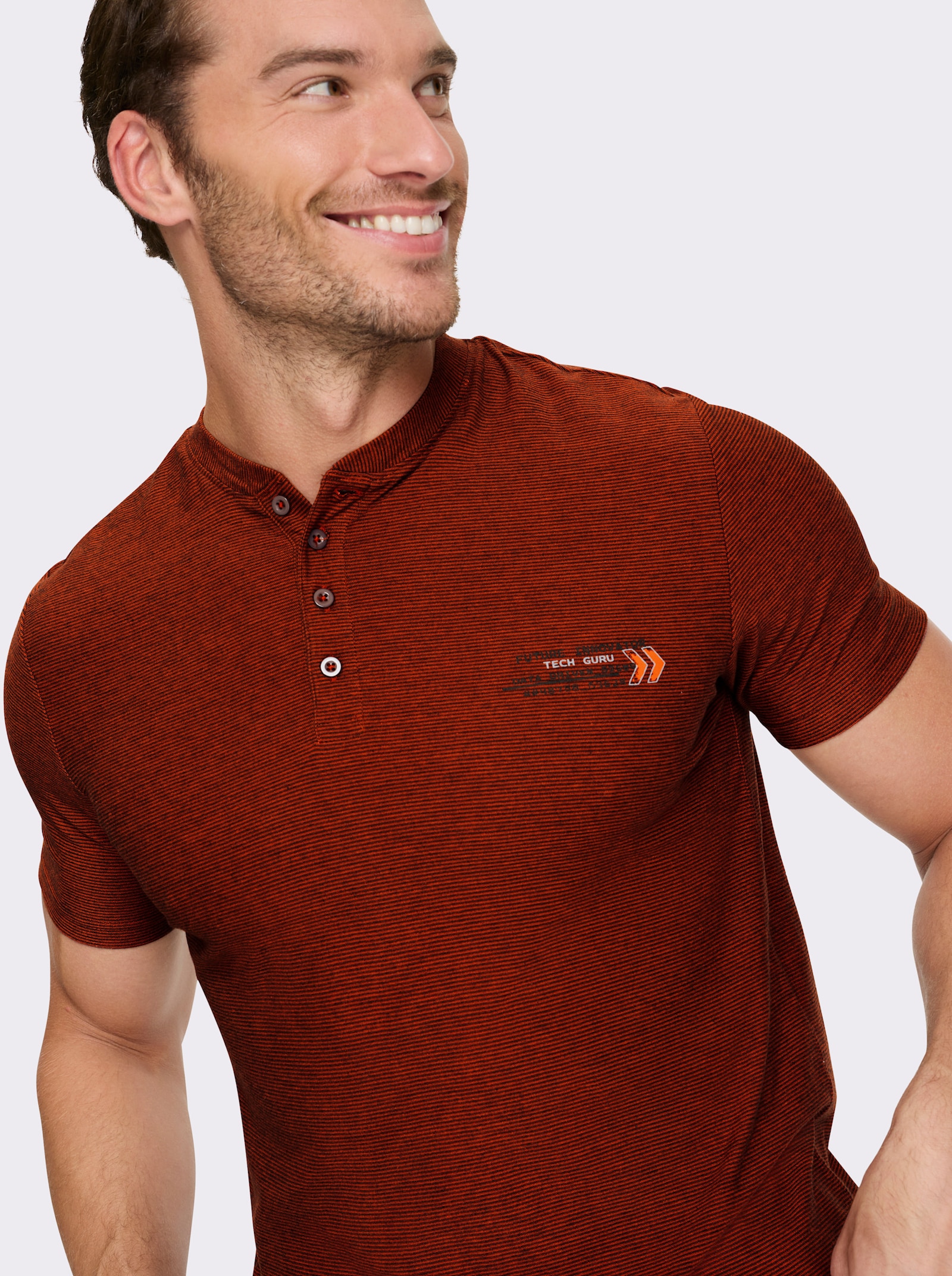 Catamaran Kurzarmshirt mit zweifarbigem Streifen-Muster - terra-schwarz-gestreift