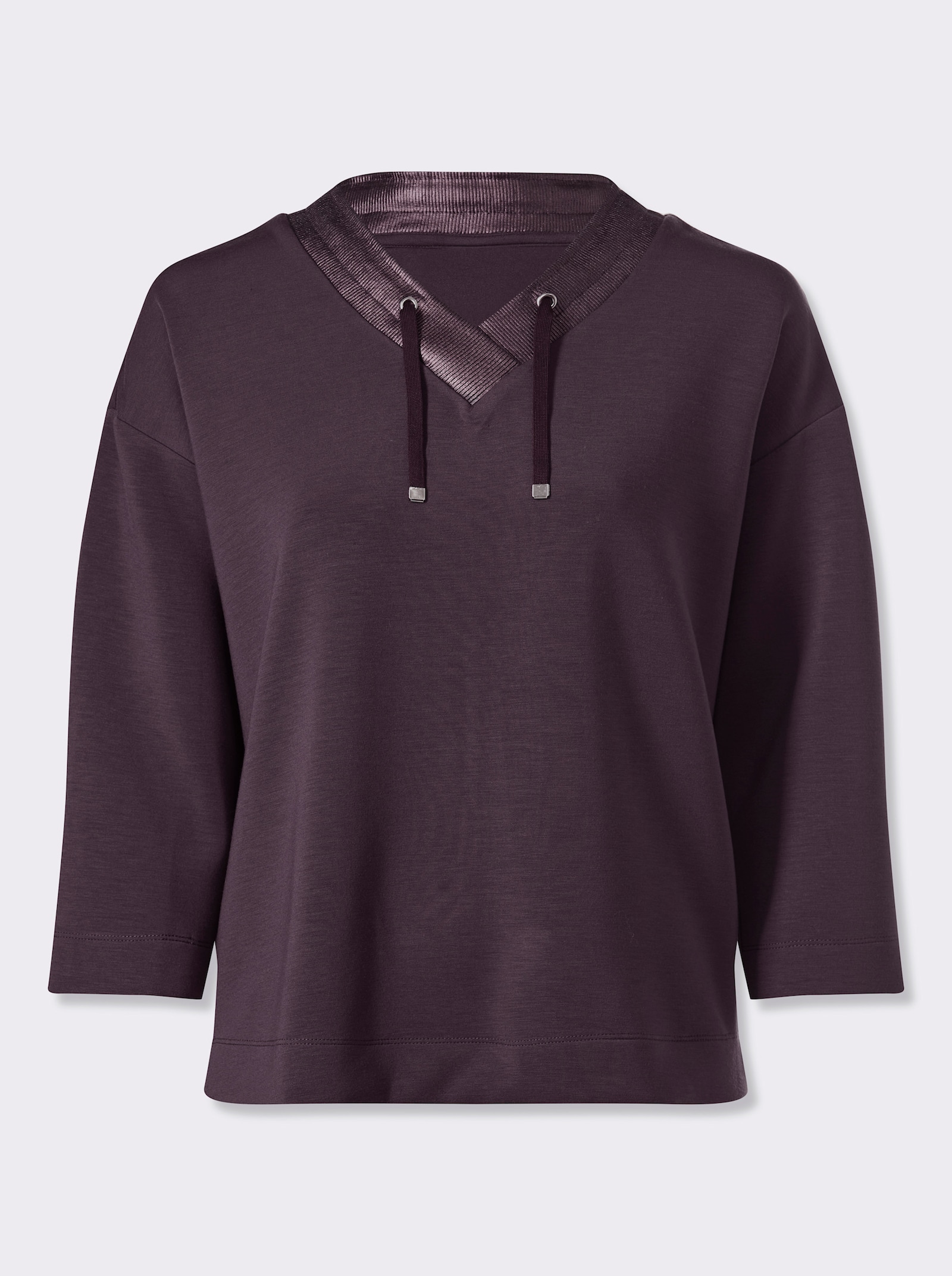 heine Sweatshirt mit detailreichem V-Ausschnitt - aubergine