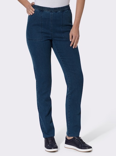 Schlupfjeans mit schrägen Taschen - blue-stone-washed