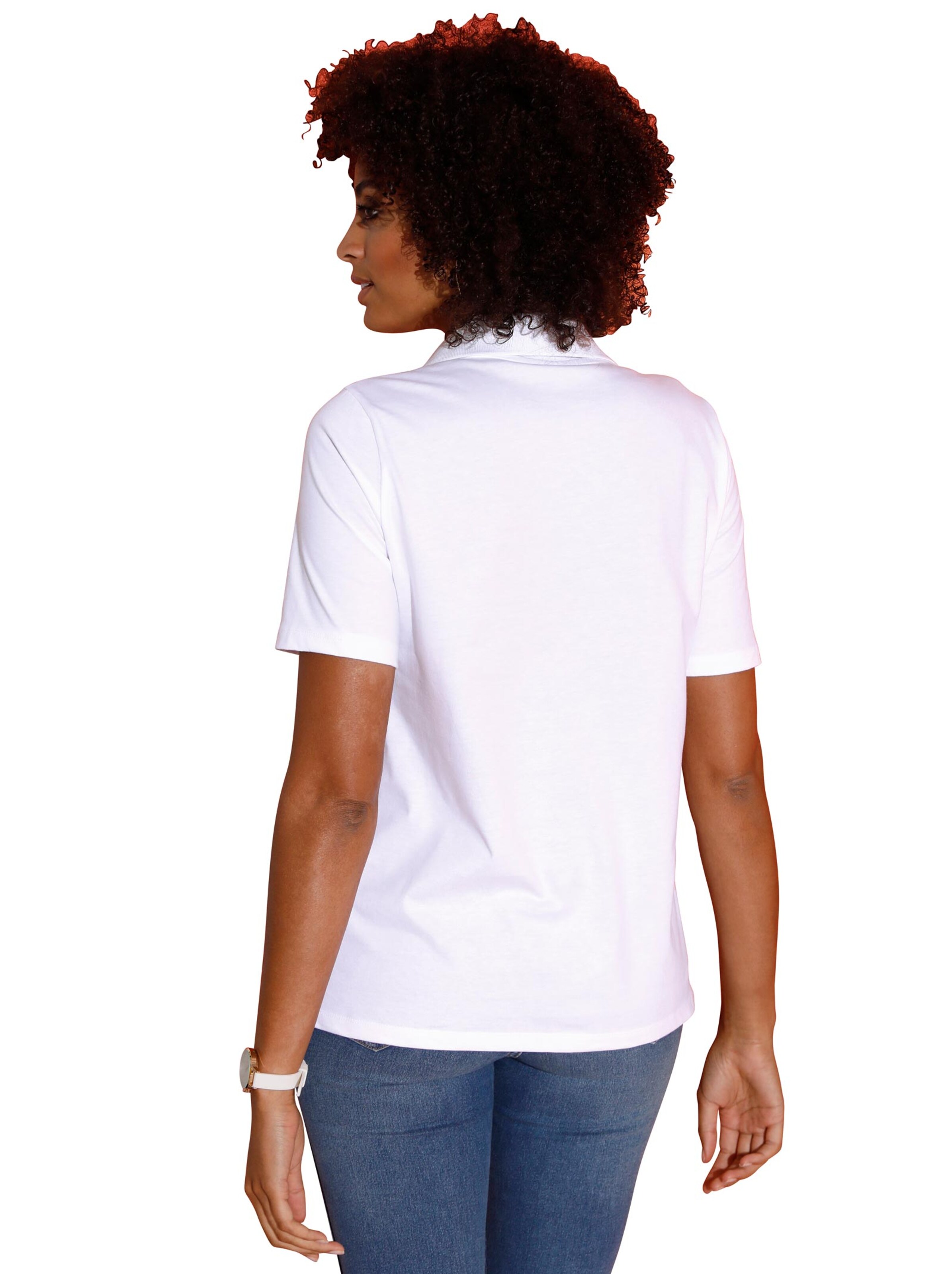 Poloshirt - weiß-nachtblau-bedruckt