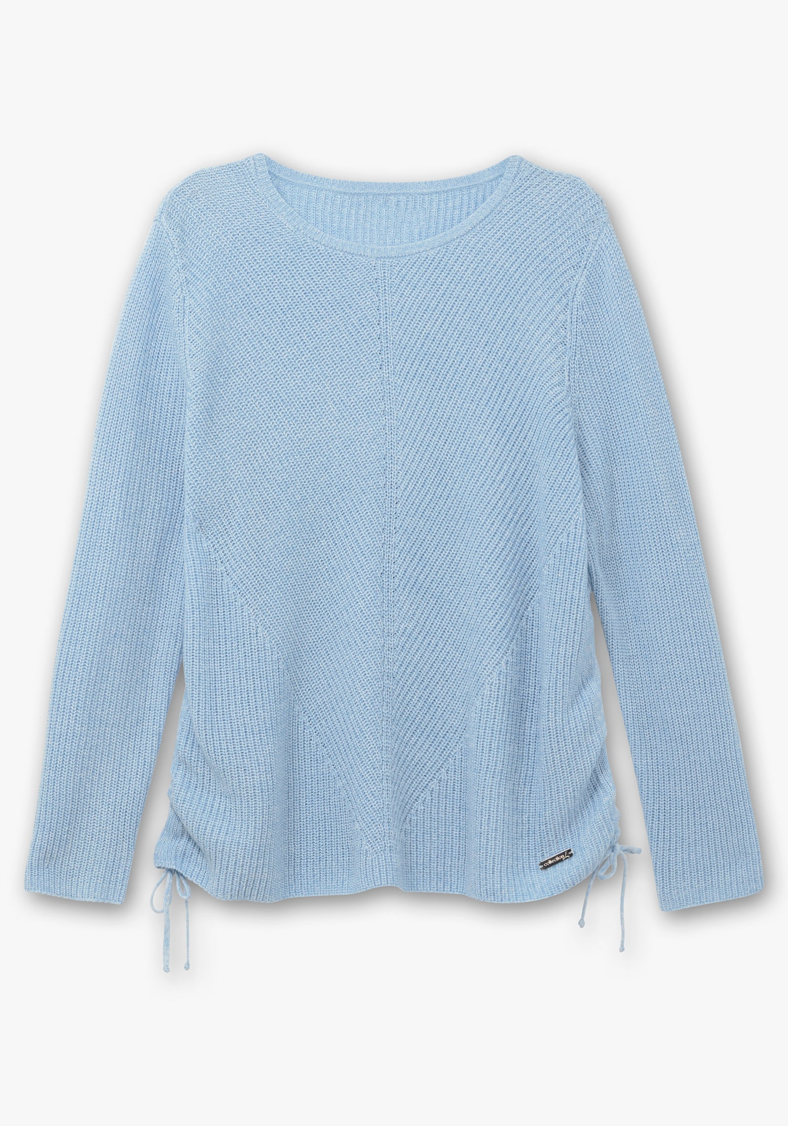 Rundhalspullover mit Kordeldurchzug am Saum - eisblau-ecru-meliert