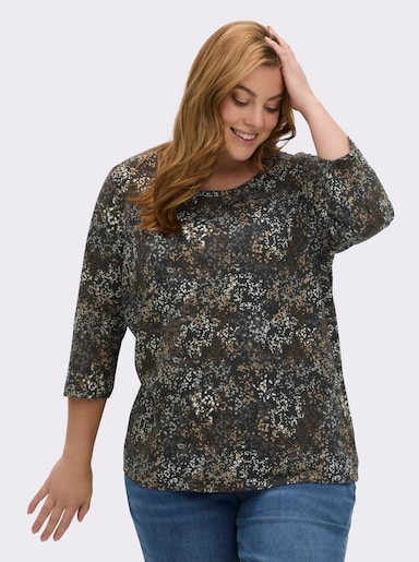 Print-Shirt mit Pünktchenmuster - schwarz-camel-bedruckt