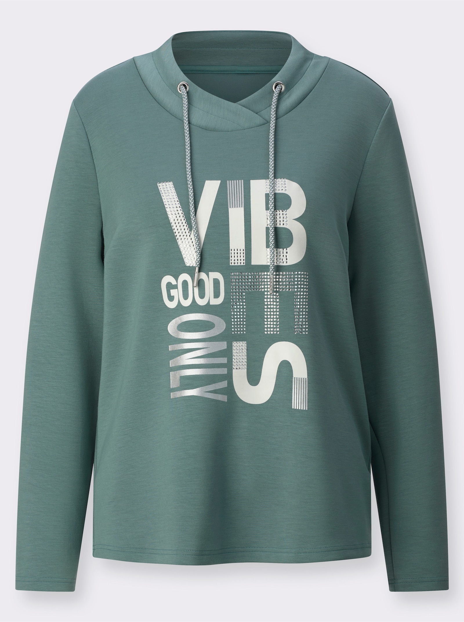 Langarmshirt mit silberfarbigem Print - jade