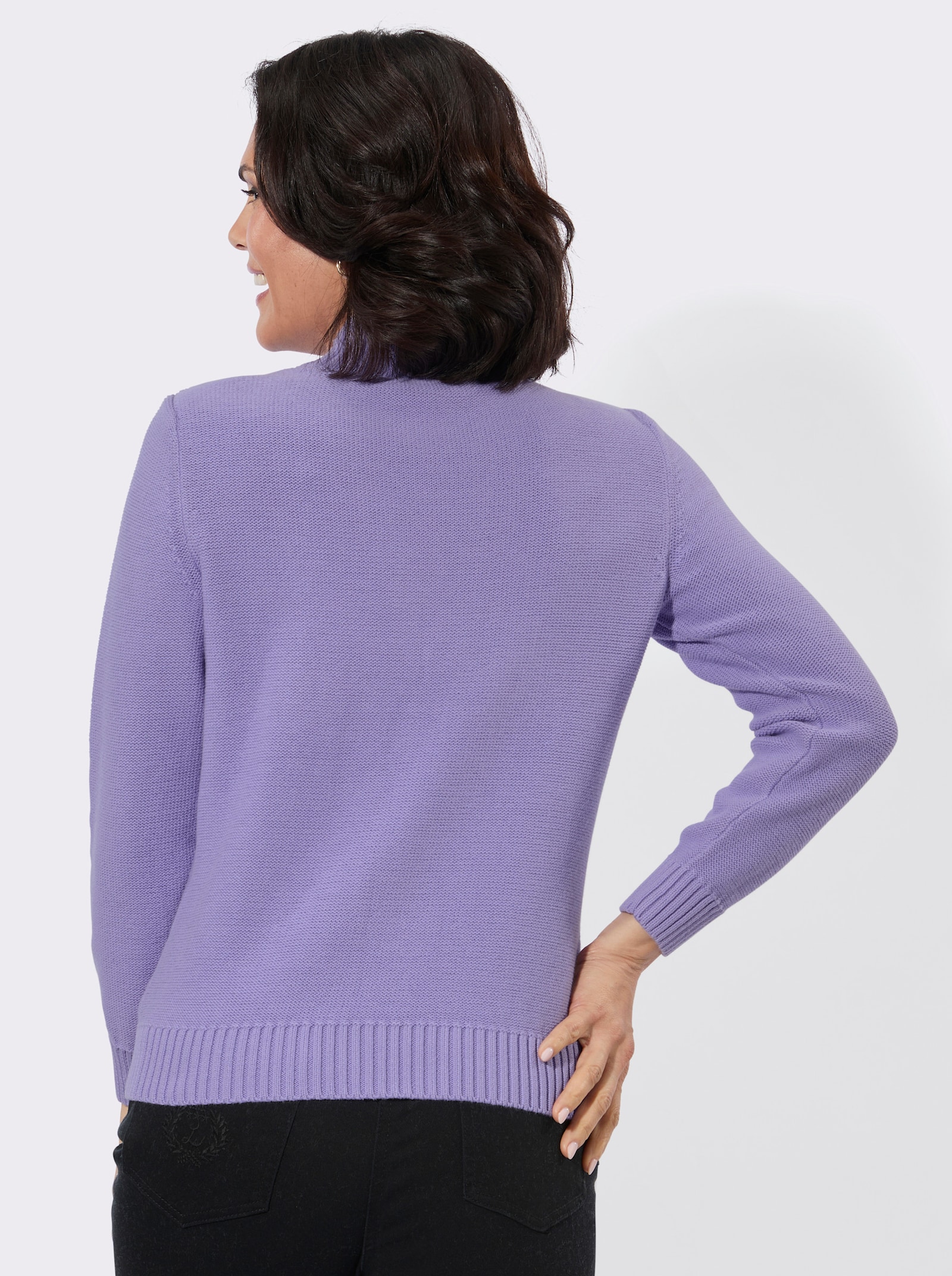 Stehkragenpullover mit gerippten Abschlüssen - lavendel